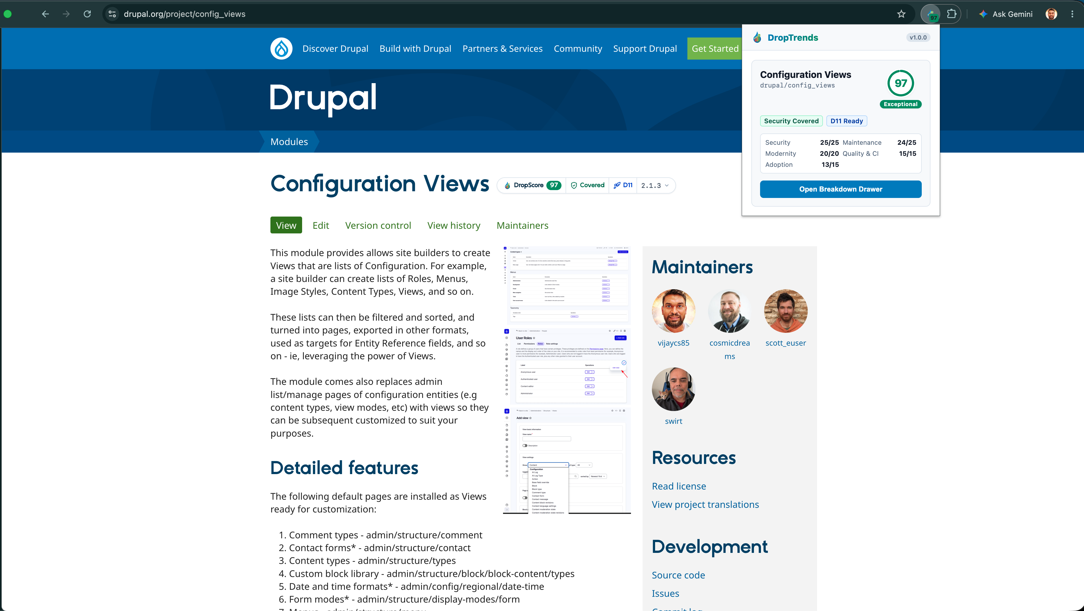 DropScore Inline Pill on Drupal.org project page